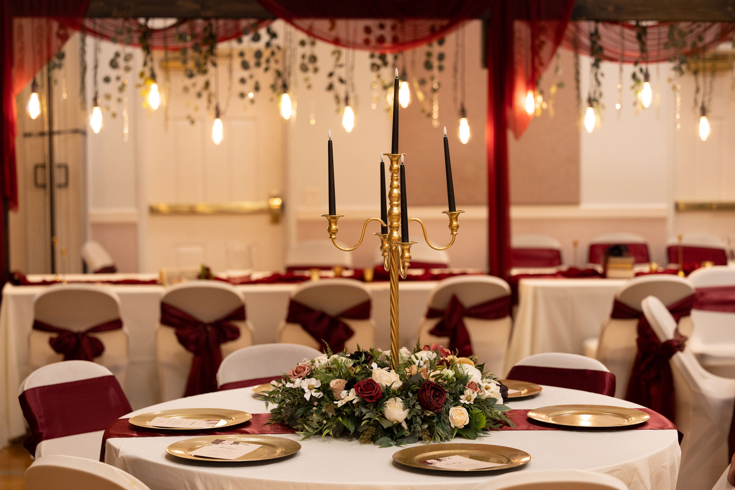 Camdas Wedding Floral and Rental Utah Lighted Table arches and Floral Table Wreath