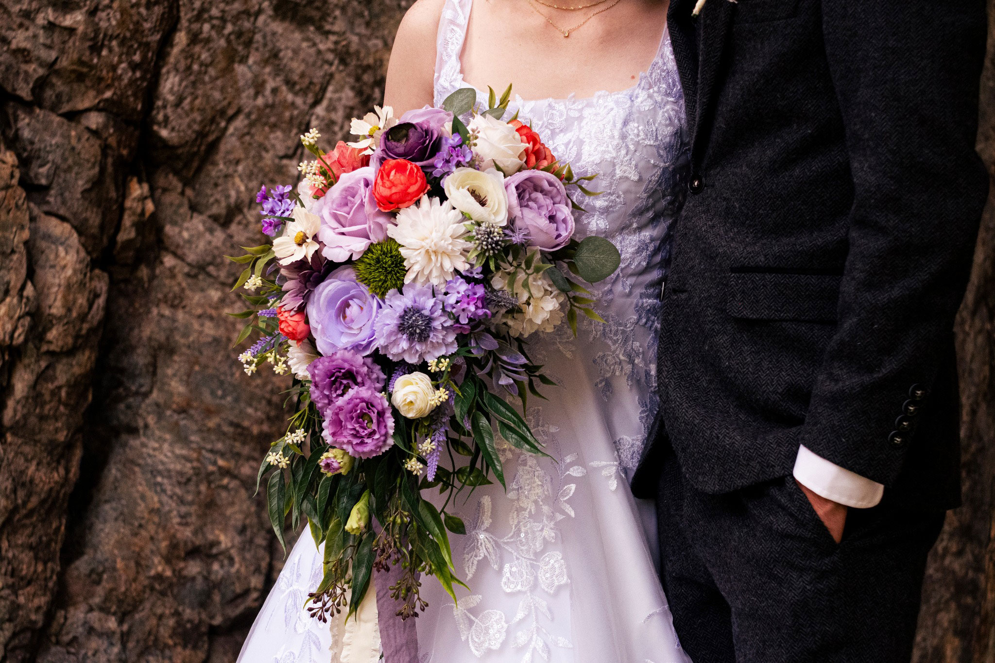 Wedding Ceremony featuring Wildflower Floral Bridal Bouquet at Big Cottonwood Canyon in Salt Lake County, Utah.