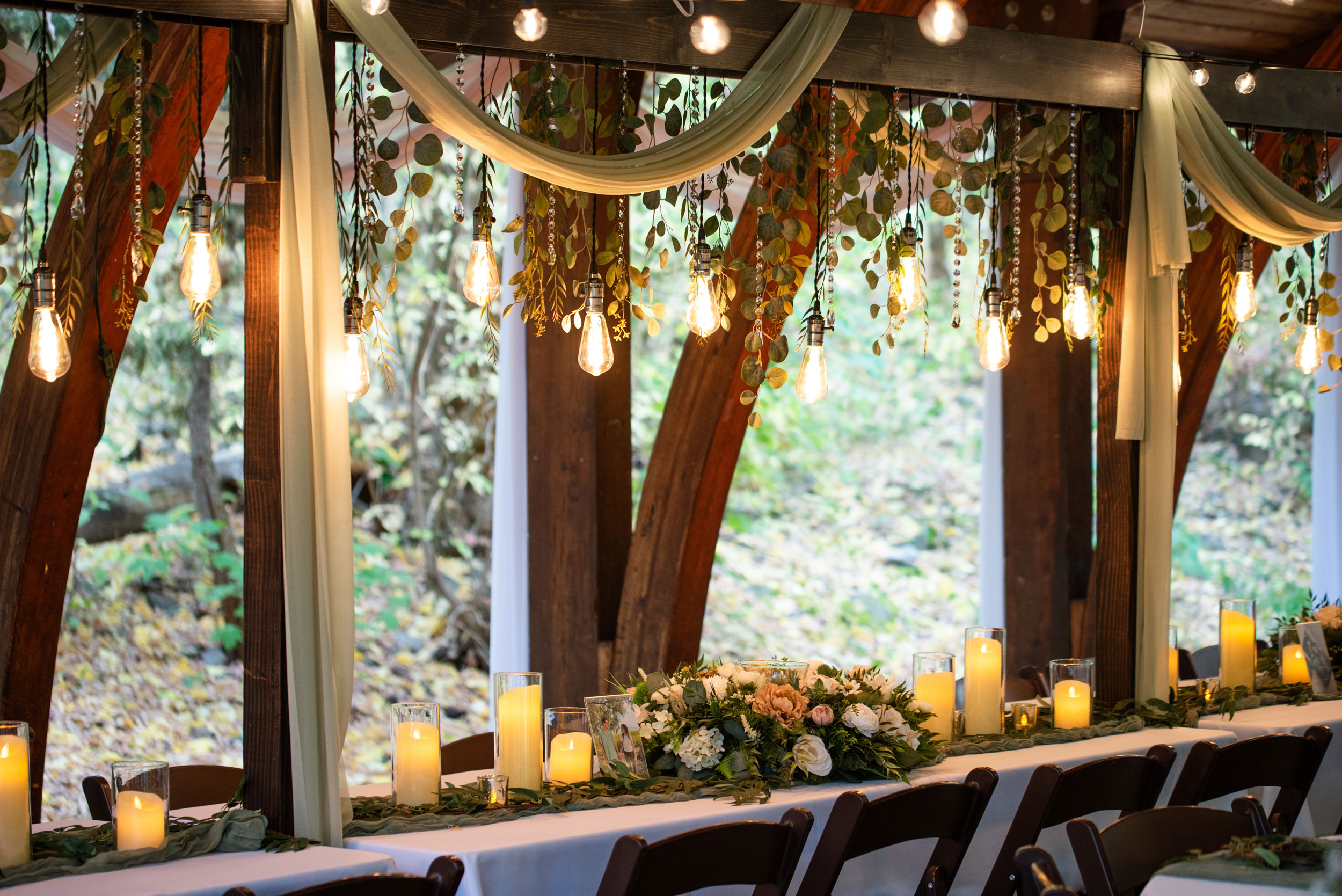 Camdas Wedding Floral and Rental Utah Cascading Vines Tan Ivory Lighted Table Arches