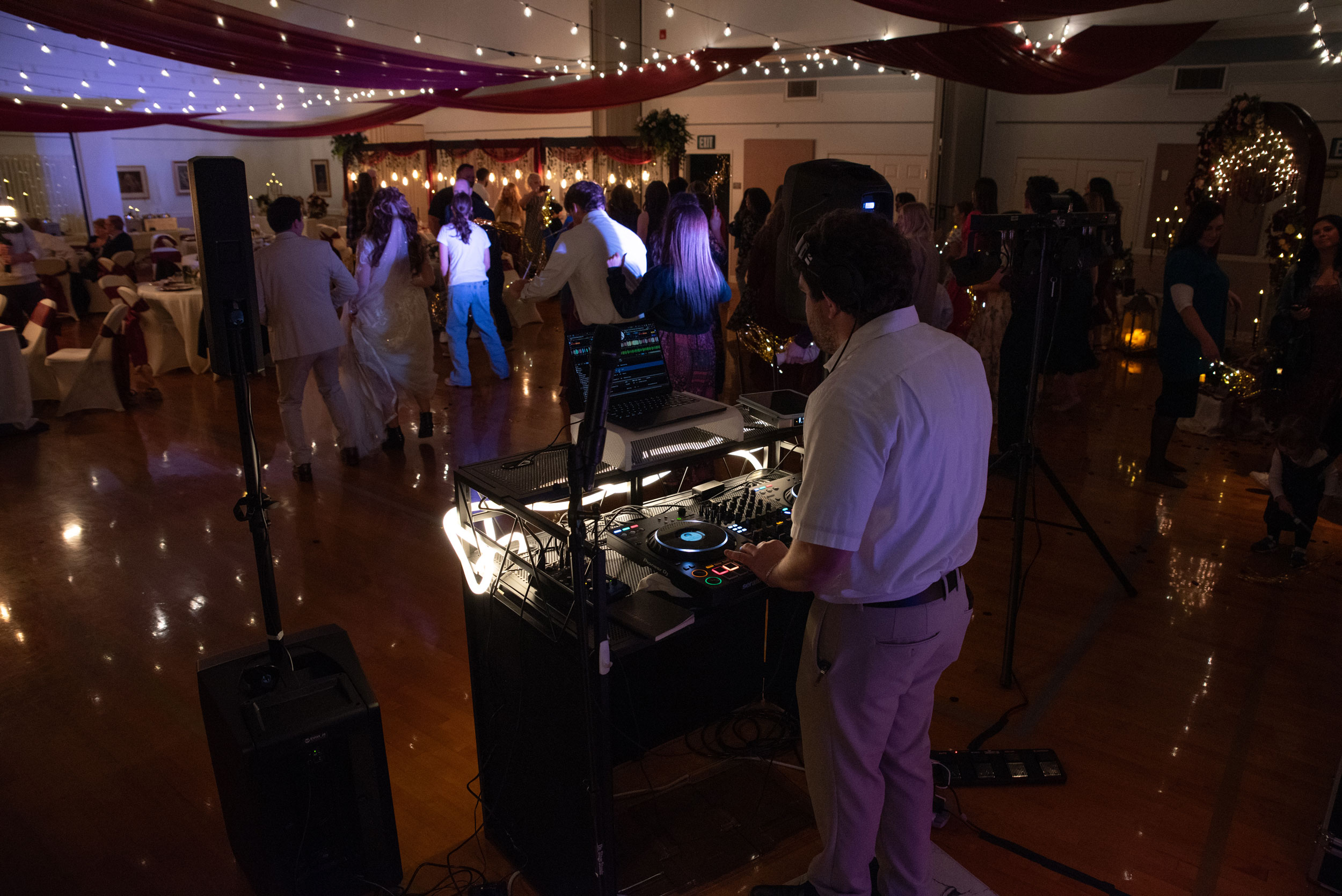 Wedding Reception featuring Lighted Table Arches at LDS Chapel in Orem, Utah.