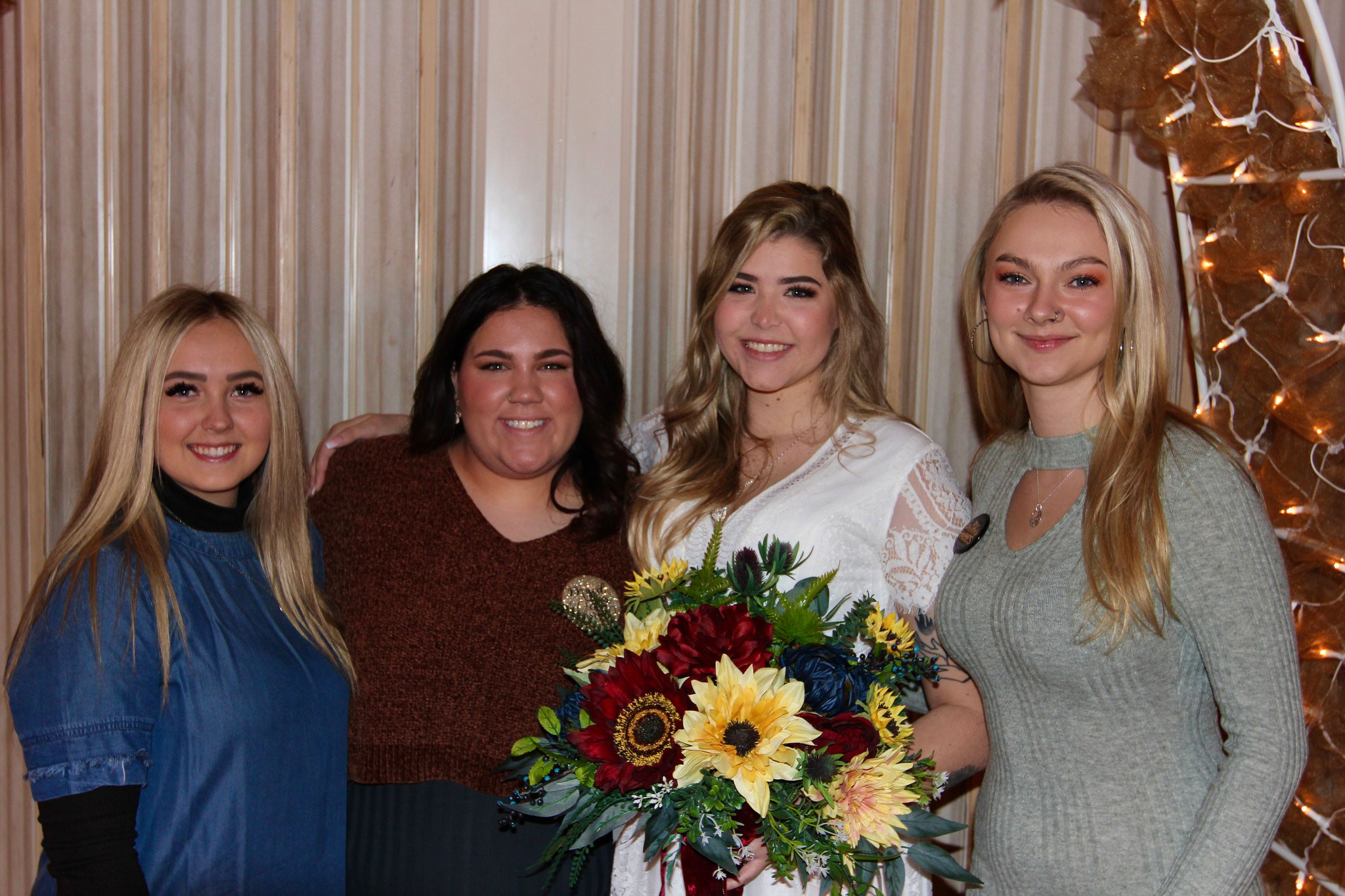 Wedding Reception featuring Fall Sunflower Floral at LDS Chapel in Spanish Fork, Utah.